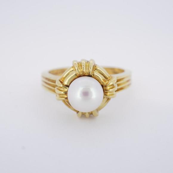 Tiffany Ring K18YG Yellow Gold Pearl Ladies - Picture 3 of 11